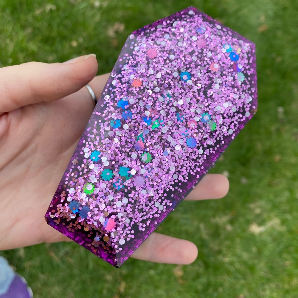 Hand made jewelry box in a coffin shape.